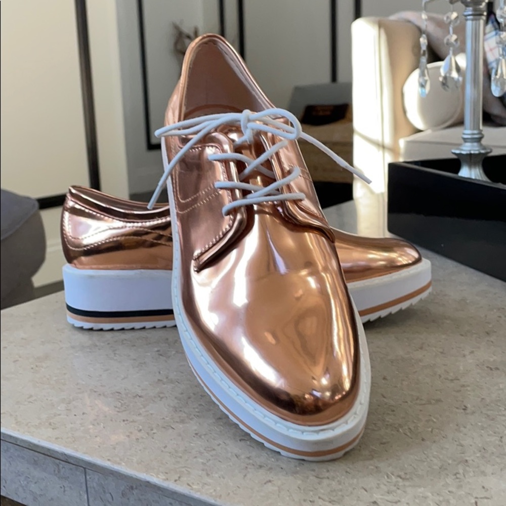 Zara gold and white lace up shoes